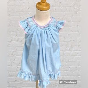 Petit Pomme sweet blue and pink smocked bubble dress with bloomers 12 m‎